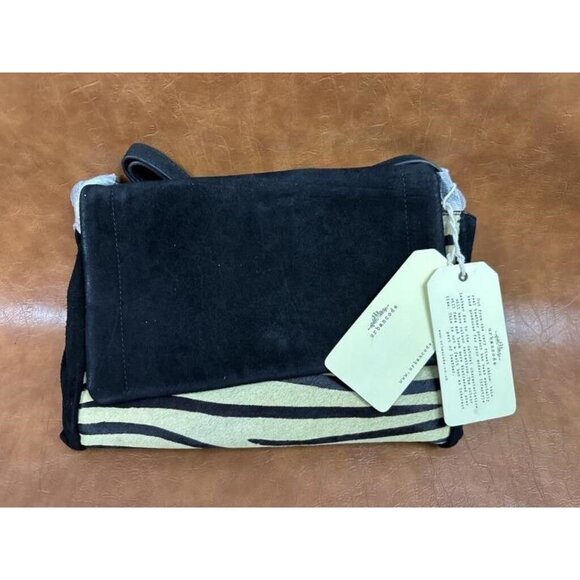 Trenched Black & Zebra Stripe Suede Crossbody Bag With Adjustable Strap & Multip - Picture 1 of 5